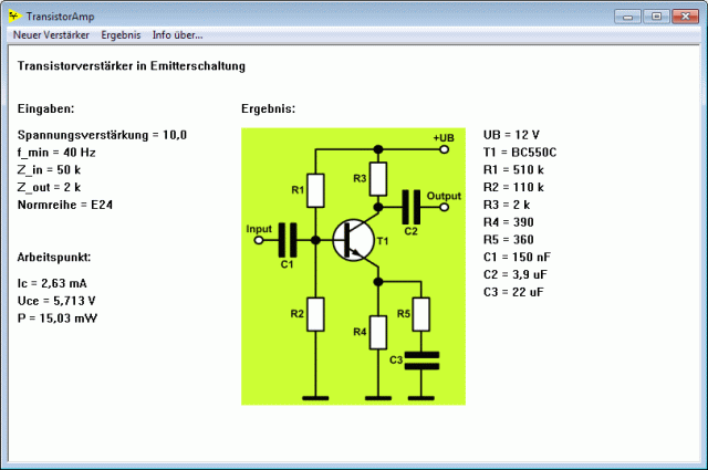 Ergebnis: Die berechnete Emitterschaltung